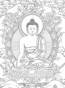 释迦牟尼佛描金线稿 唐卡西藏手绘白描图 diy涂色填色 消磨时间