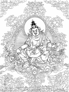 西藏手绘挂画黄财神佛像白描线稿 唐卡涂色描金diy手绘装饰画画心