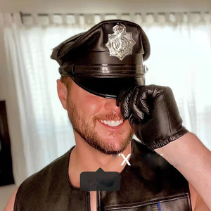 cosplay八角帽男pu美国警平顶皮帽角色扮演黑色皮革大檐制服帽街