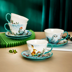 陶瓷咖啡杯碟套装家用美式动物田园风创意小精致下午茶杯情侣杯子