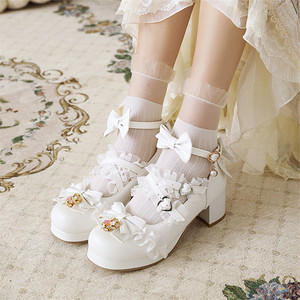 白色lolita鞋子中跟甜美可爱大头娃娃鞋优雅系粗跟洛丽塔lo娘jk鞋