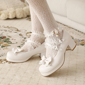 白色lolita鞋子高跟日系小皮鞋学生jk鞋子中粗跟梅露露洛丽塔lo娘