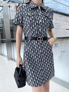 dior/迪奥 22新款经典满印提花字母logo短裙收腰polo衫短袖连衣裙