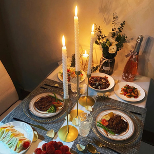 北欧ins金色餐桌铁艺蜡烛台轻奢摆件家用烛光晚餐道具装饰情人节