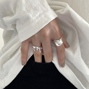 设计戒指女小众S925纯银不规则融蜡戒指曲面锡箔暗黑风肌理戒指潮