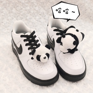适配通用耐克空军一号af1黑白熊猫小权志龙毛绒熊猫鞋扣鞋装饰