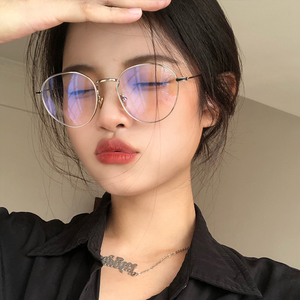 复古文艺近视眼镜女网红圆形素颜神器金丝银边细框眼镜框可配度数