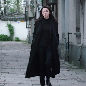 都挺好苏明玉姚晨明星同款黑色双面羊绒大衣女长款羊毛呢外套2019