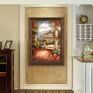 玄关走廊走道装饰画花卉油画竖版地中海风景挂画欧式客厅卧室壁画