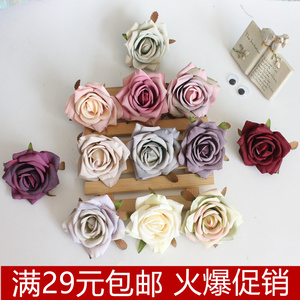 DIY手工花环材料 欧式复古 仿真玫瑰花头花朵 森系手作装饰花配件