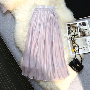 紫色半身裙纱裙女春秋2024年新款网纱裙子中长款小个子高腰a字裙