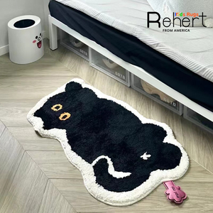 可机洗黑猫多巴胺植绒儿童房卧室床边地毯浴室吸水垫可爱动物定制