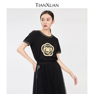 00天轩旗舰店天猫天轩新款针织短袖女夏外搭条纹开衫薄款小香风休闲