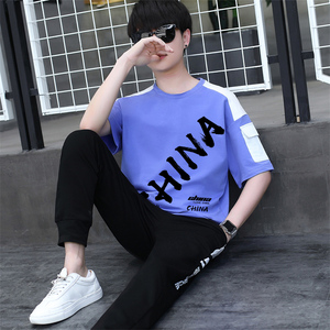 青少年短袖套装胖男孩12-15岁初中学生14帅气夏天13大童装运动服