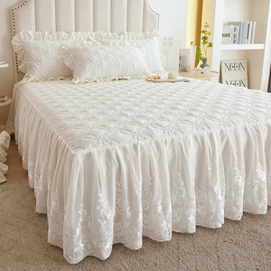 纯色加棉加厚床裙单件A类夹棉蕾丝边床罩床垫套席梦思保护套床围