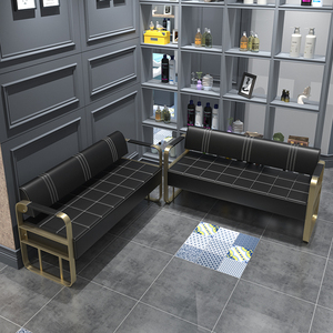 理发店沙发等候椅发廊专用美发店休息沙发美容院不锈钢北欧双人椅