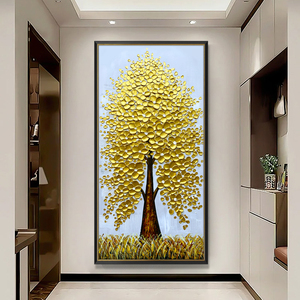 玄关装饰画纯手绘油画壁抽象发财树摇钱树现代简约立体轻奢厚肌理