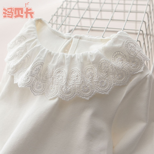女童春秋装新款打底衫儿童长袖白色T恤蕾丝领女孩女宝宝上衣洋气