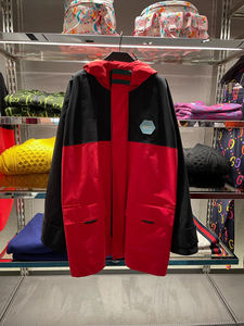 Gucci古驰3.5折代购蓝色2S红黑撞色字母标长款连帽派克服