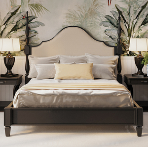 美式乡村实木雕刻主卧双人床法式复古别墅主卧软包床头可定制大床