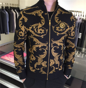 versace/范思哲男装外套秋冬新款美杜莎印花刺绣休闲双面立领夹克