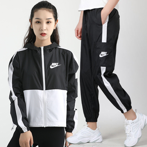 nike耐克运动套装女子2022夏季新款梭织连帽夹克外套上衣宽松裤子