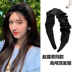 日本代购gp赵露思同款头饰头箍高颅顶褶皱发箍夏薄款宽边复古女士