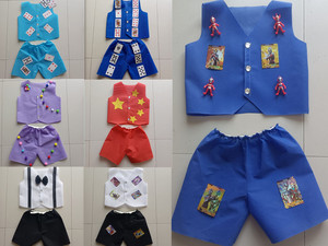男童环保服创意手工制作环保衣服儿童扑克牌奥特曼个性走秀环保服
