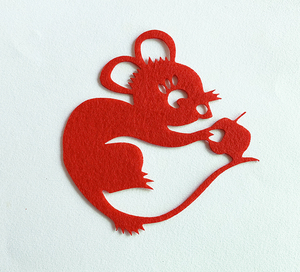 12生肖卡通老鼠墙贴玻璃装饰画毛毡绒布料镂空无背胶小老鼠装饰品