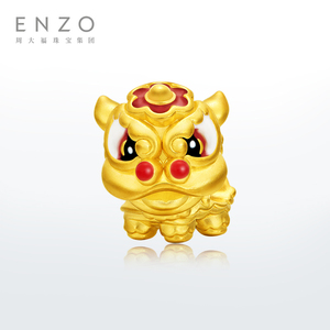 周大福enzo黄金转运珠平安舞狮小狮子手链赠红绳礼物
