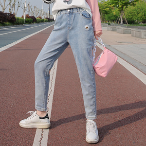 初中学生春装牛仔裤女2022新款学院风少女高腰显瘦宽松百搭裤子潮