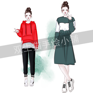 淘宝主图男女童服装效果图制作产品图转手绘卡通q版头像漫画人物