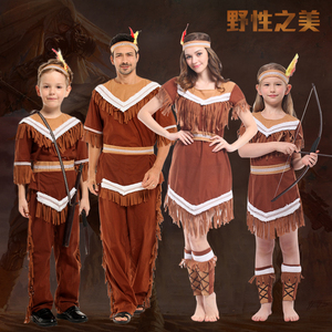 万圣节儿童部落酋长演出服装成人印第安公主野人原始土著人衣服