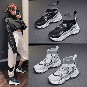 袜子鞋女2019秋季新款网红嘻哈街舞ins潮鞋百搭运动老爹高帮鞋女