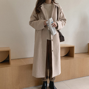 燕麦色毛呢外套女中长款2020秋冬新款韩版加棉学院风过膝呢子大衣
