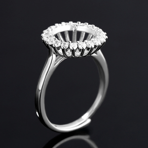 s925纯银戒托男女空托18K金色圆珠戒指镶嵌翡翠珍珠蜜蜡琥珀空托