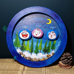 哆啦a梦石头拼画亲子幼儿手工制作粘贴鹅卵石创意手绘石头画礼物