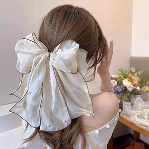 韩版新款蕾丝花朵小香风发夹满天星蝴蝶结头饰百搭法式高级弹簧夹