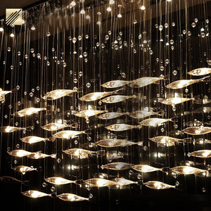 酒店大堂灯商用宴会厅主题餐厅鱼形吊灯别墅餐桌艺术造型灯具定制