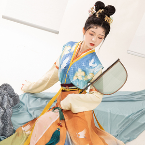 【流烟昔泠-小亭风】原创正品唐背子半臂坦领齐腰襦裙汉服女春夏