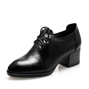 百牛圆贵族英伦优雅女士休闲鞋真皮纯色低跟增高优雅气质系带皮鞋