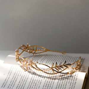 新娘头饰手工精致铜枝珍珠精灵仙女皇冠王冠花环发箍出口婚礼发饰