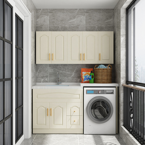 实木洗衣机柜伴侣组合洗手台带搓板盆一体陶瓷洗水池槽单阳台浴室