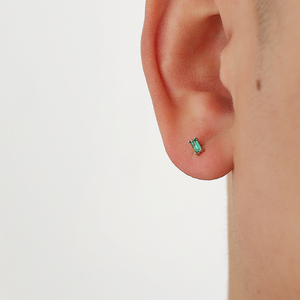 YiJian 925纯银镶钻长方形绿色简约ins风耳钉男轻奢女耳饰耳环