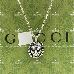 代购正品gucci古驰古奇项链男女纯银狮头吊坠复古做旧狮子金属潮