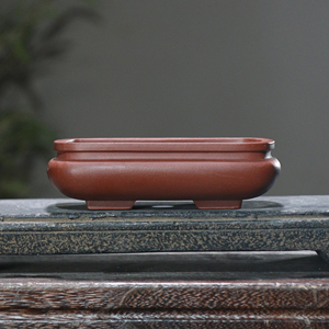 紫砂花盆长方形收口束口仿古菖蒲盆景盆手工古典中国宜兴觅陶乡