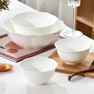 高颜值吃饭碗家用特别好看的米饭碗陶瓷荷口碗2024新款骨瓷餐具