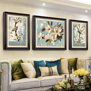 美式客厅装饰画大气花鸟挂画简欧沙发背景墙画壁画三联画餐厅油画