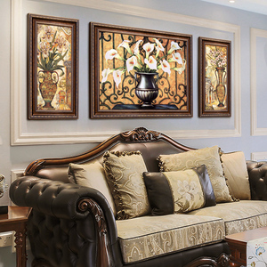 客厅装饰画挂画欧式大气沙发背景墙玄关三联画组合美餐厅壁画抽象