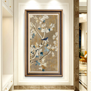 美式花鸟入户玄关装饰画大气客厅挂画欧式走廊过道墙壁画复古油画